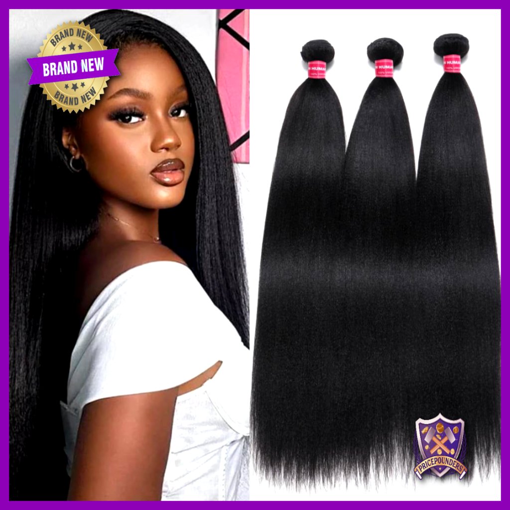 Silk Yaki Straight Human Hair Weave 3 Bundles 16 18 20 Inch Extensions